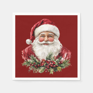Serviette En Papier Père Noël vintage rouge de Noël