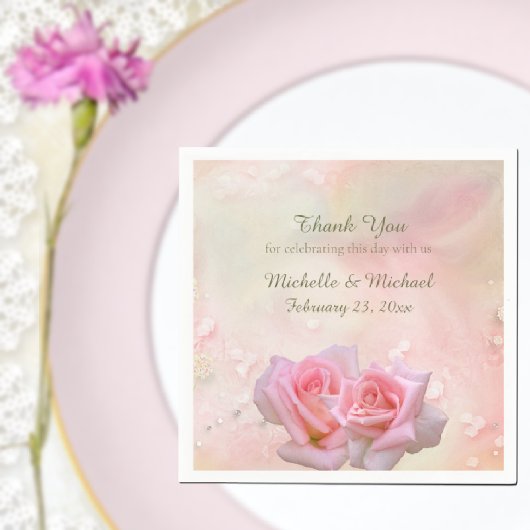 Serviette En Papier Perfect Pink Roses Wedding 