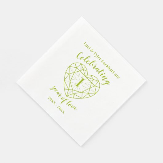 Serviette En Papier Péridot anniversaire 1 an d'amour serviettes verte (Coin)