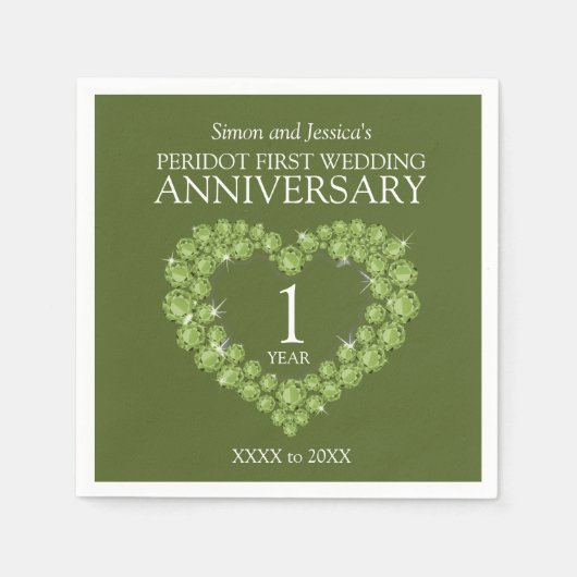 Serviette En Papier Péridot vert 1er anniversaire mariage coeur person (Devant)