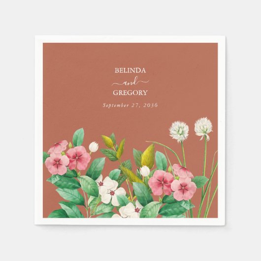 Serviette En Papier Périwinkle Burnt Orange Terracotta Mariage (Devant)