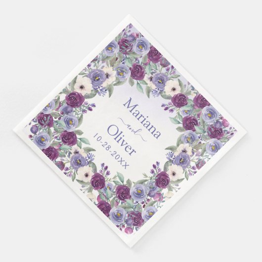 Serviette En Papier Périwinkle Fuchsia Blush Aquarelle Floral Mariage (Coin)