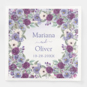 Serviette En Papier Périwinkle Fuchsia Blush Aquarelle Floral Mariage (Devant)