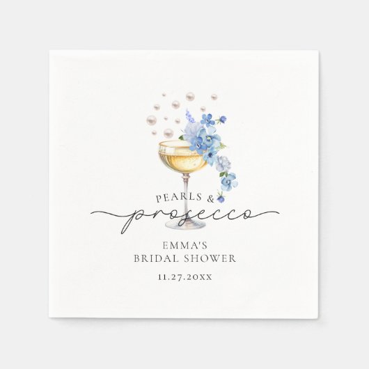 Serviette En Papier Perles Bleu Poussiéreux et Floraison de Prosecco p (Devant)