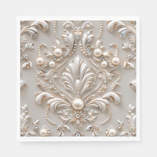 Serviette En Papier Perles cristaux France Damas broderie Découpage (Devant)