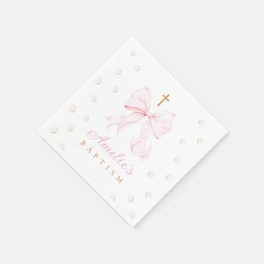 Serviette En Papier Perles de Bow rose fille Baptême (Coin)