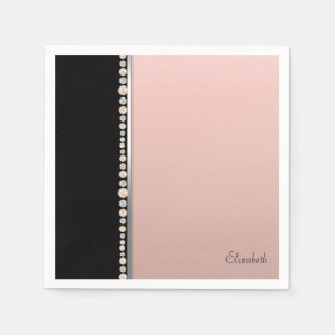 Serviette En Papier Perles Diamants Élégants De Style Noir Rose