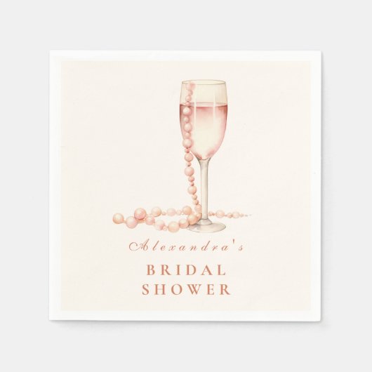 Serviette En Papier Perles d'or roses et Prosecco (Devant)