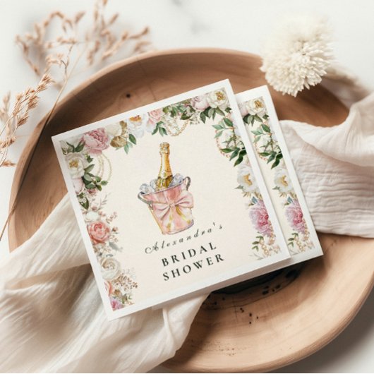 Serviette En Papier Perles et Prosecco de Mariage