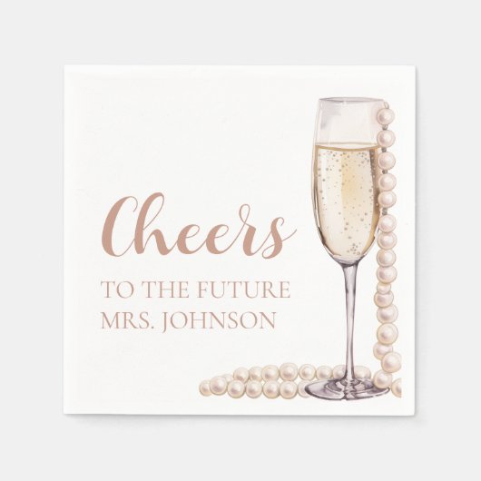 Serviette En Papier Perles et Prosecco Fête de Fiançailles de la futur (Devant)