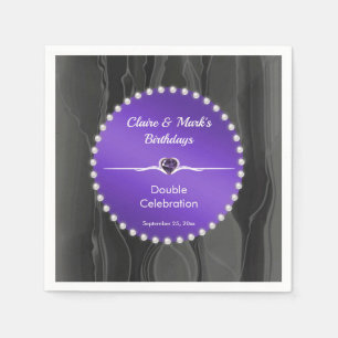Serviette En Papier Perles noires de soie de pourpre royale pour anniv