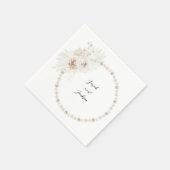 Serviette En Papier Perles & Nom Floral Blanc (Coin)