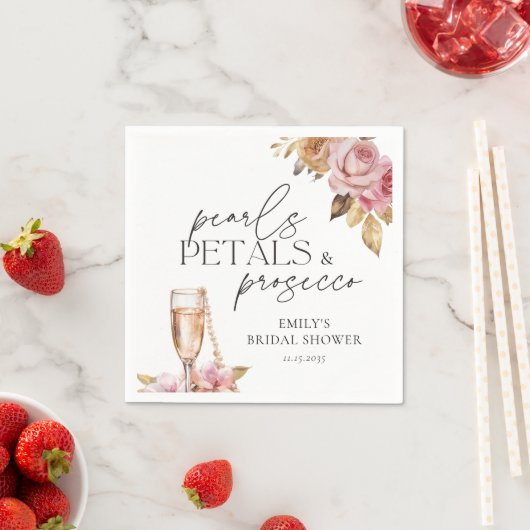 Serviette En Papier Perles Pétales & Prosecco Fleurs Mariage (En situation)