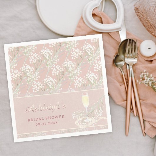 Serviette En Papier Perles & Prosecco Baby's Breath Blush Baby Shower