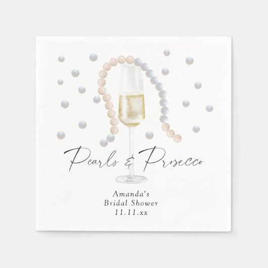 Serviette En Papier Perles & Prosecco - douche nuptiale (Devant)