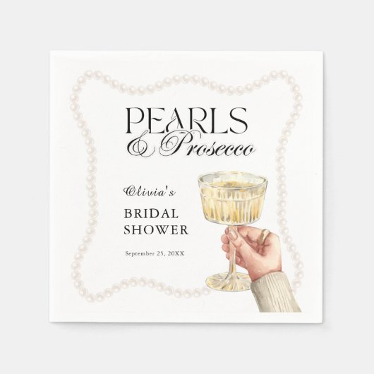 Serviette En Papier Perles & Prosecco Élégante Fête des mariées Brunch (Devant)