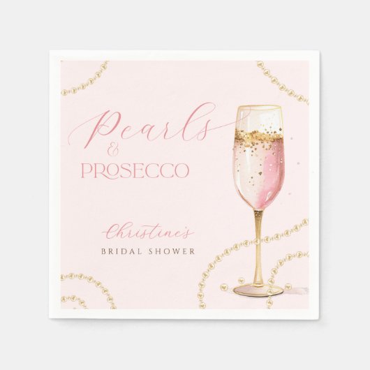 Serviette En Papier Perles Prosecco Rose Or Mariage (Devant)