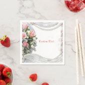 Serviette En Papier Perles & Roses Élégantes & Romantiques Personnalis (En situation)