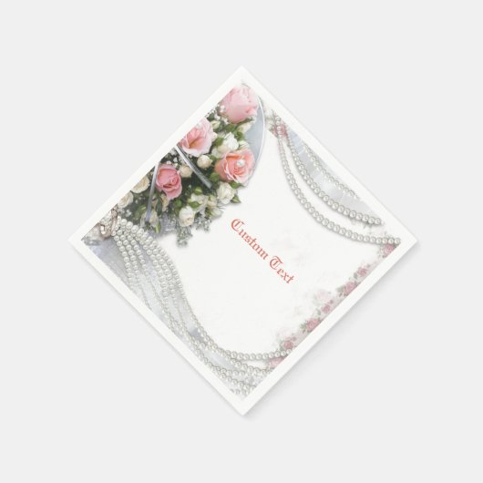 Serviette En Papier Perles & Roses Élégantes & Romantiques Personnalis (Coin)