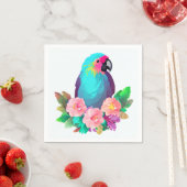 Serviette En Papier Perroquet bleu tropical aux fleurs tropicales (En situation)