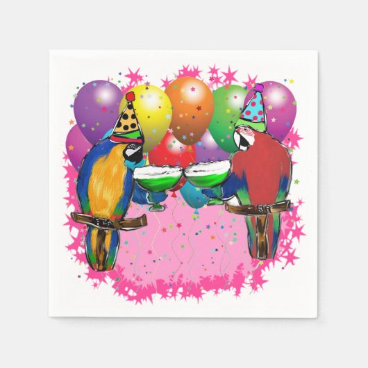 SERVIETTE EN PAPIER PERROQUETS D'ANNIVERSAIRE (Devant)