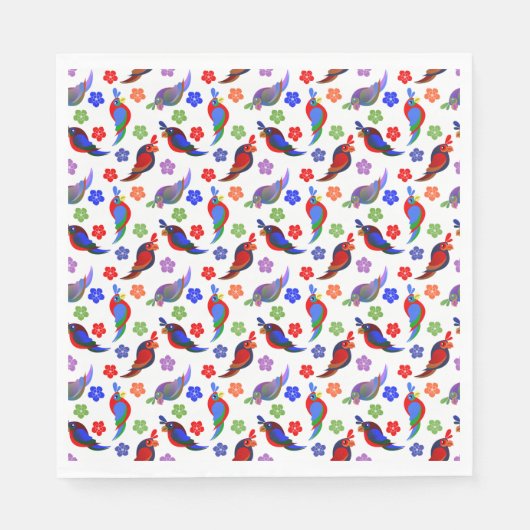 Serviette En Papier Perroquets et fleurs (Devant)