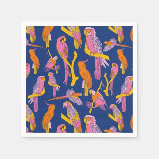 Serviette En Papier Perroquets tropicaux sur la marine (Devant)