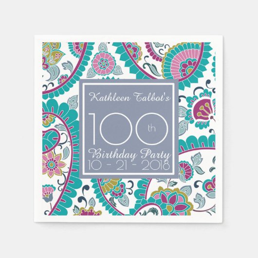 Serviette En Papier Persian Boteh Paisley 100e Anniversaire Document d (Devant)