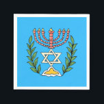 Serviette En Papier Persian Magen David Menorah<br><div class="desc">Cette image a été adaptée à partir d'un carrelage juif perse antique et présente une menorah avec un Magen David (Étoile de David) encadré de branches d'olivier. Les imperfections de l'image originale peinte à la main ont été conservées.</div>