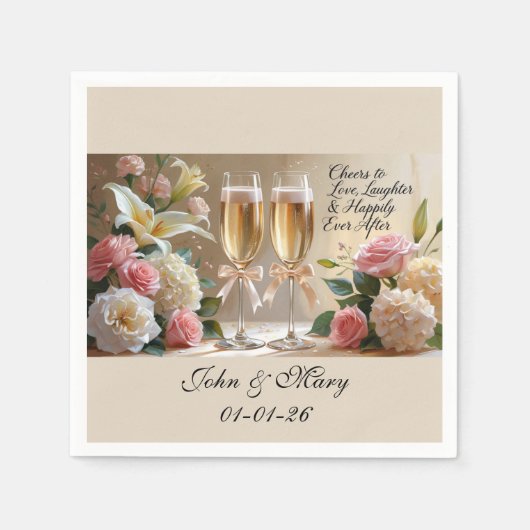 Serviette En Papier Personalised Wedding Napkins-Happily Ever After (Devant)