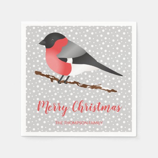 Serviette En Papier Personalizable Winter Bird & Joyeux Texte de Noël (Devant)