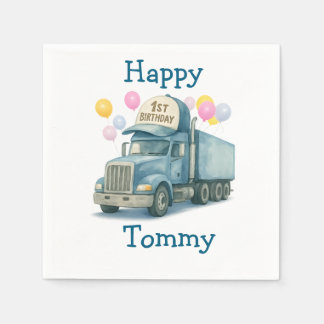Serviette En Papier  Personalized 1st Birthday Semi Truck Napkins