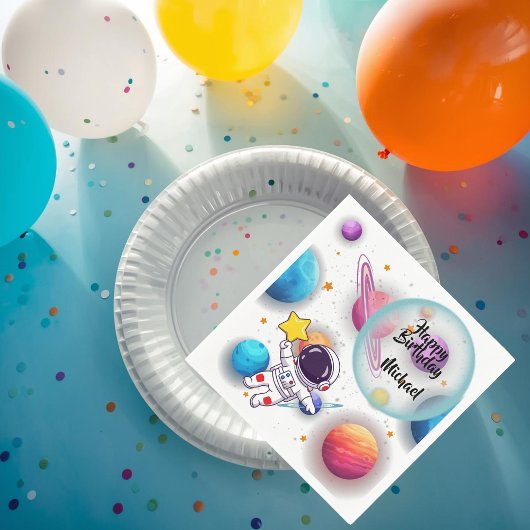 Serviette En Papier Personalized Astronaut & Planets Party Napkins
