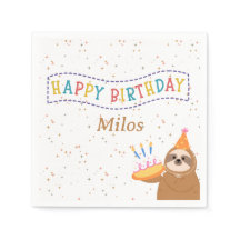 Personalized Birthday Napkins Sloth Party Decor