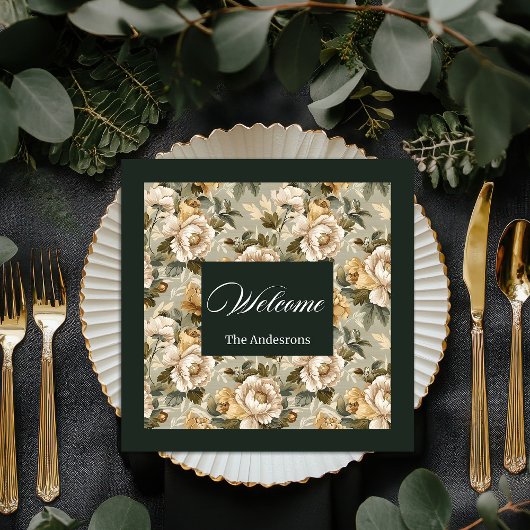 Serviette En Papier Personalized Chic Napkins Green Gold Botanical
