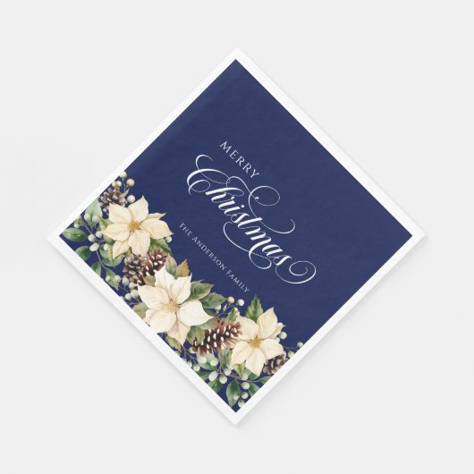 Serviette En Papier Personalized Christmas Poinsettia blue (Coin)