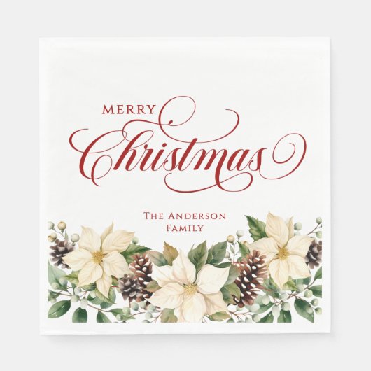 Serviette En Papier Personalized Christmas White Poinsettia (Devant)