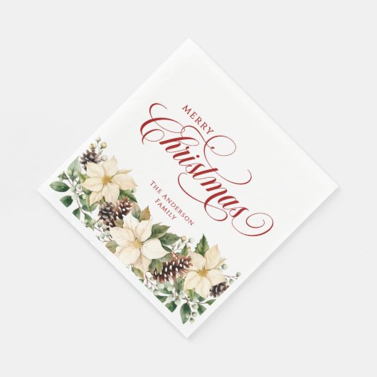 Serviette En Papier Personalized Christmas White Poinsettia (Coin)