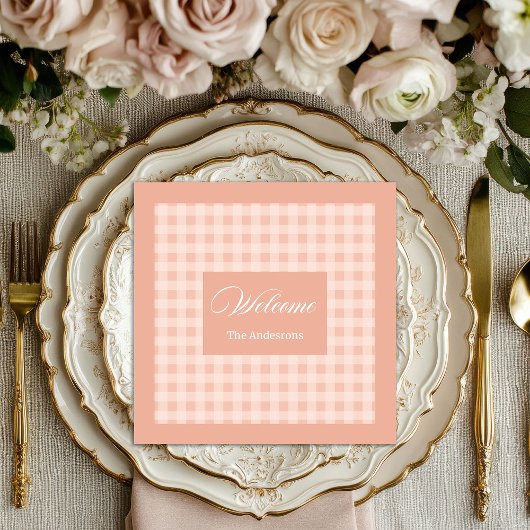 Serviette En Papier Personalized Coral Plaid Napkins Chic Table Style