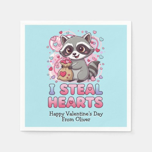 Serviette En Papier Personalized Cute Raccoon Classroom Valentine (Devant)