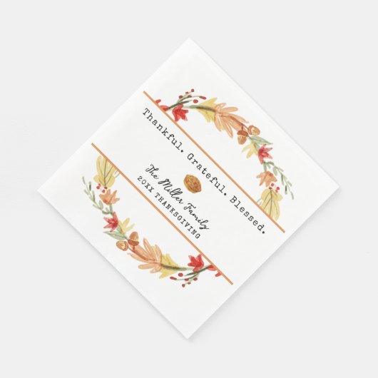 Serviette En Papier Personalized Family Name Custom Fall Thanksgiving (Coin)