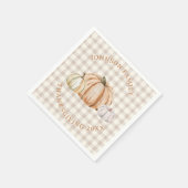 Serviette En Papier Personalized Family Name Thankful Neutral Gingham (Coin)