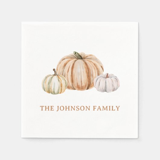 Serviette En Papier Personalized Family Name Thankful Neutral Pumpkin (Devant)