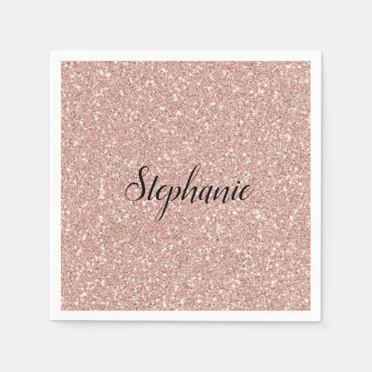 Serviette En Papier Personalized Faux Rose Gold Glitter (Devant)