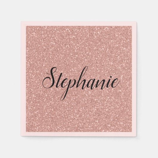 Serviette En Papier Personalized Faux Rose Gold Glitter (Devant)