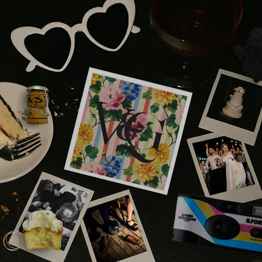 Serviette En Papier Personalized Floral Stripe Wedding Monogram