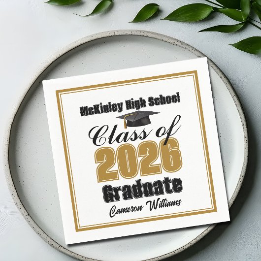 Serviette En Papier Personalized Gold Class of 2026 Graduation Party