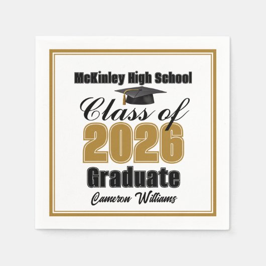 Serviette En Papier Personalized Gold Class of 2026 Graduation Party (Devant)