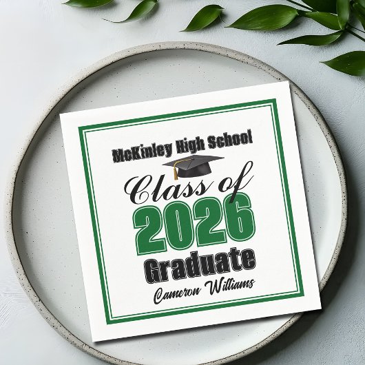 Serviette En Papier Personalized Green Class of 2026 Graduation Party