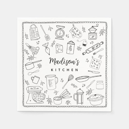 Serviette En Papier Personalized Hand Drawn Kitchen Cooking Utensils (Devant)